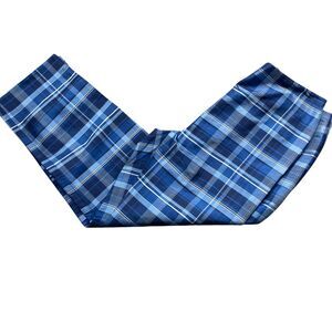 Lauren Ralph Lauren 12 100% Silk Blue Plaid Side Zip Crop Pants
